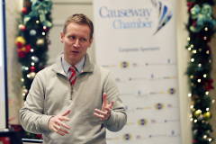 James Kilgore President of Causeway Chamber of Commerce welcoming members and guests to the annual Bank of England briefing held at the Roe Park Hotel Limavady.    12 Chamber BoE 2023