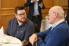 John Walker of Vend Digital with Shane Logan of Bryson Charity at the Bank of England briefing held at the Atlantic Hotel Portrush. 03 BoE 2022
