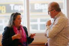 Frances Hill from the Bank of England chatting with Eddie McGoldrick of the Electric Storage Co at the Bank of England briefing held at the Atlantic Hotel Portrush. 05 BoE 2022