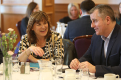 Julienne Elliott of Causeway Council with Paul Doherty of Staff Line at the Bank of England briefing held at the Atlantic Hotel Portrush. 09 BoE 2022