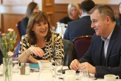 Julienne Elliott of Causeway Council with Paul Doherty of Staff Line  at the Bank of England briefing held at the Atlantic Hotel Portrush. 09 BoE 2022