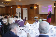 Bank of England Agent Frances Hill addressing Causeway Chamber of Commerce members at the Bank of England briefing held at the Atlantic Hotel Portrush. 14 BoE 2022