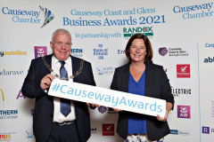 At the launch of the Randox sponsored Causeway Chamber of Commerce awards the Best Start up Business sponsored by ENTERPRISE CAUSEWAY represented by CEO Jayne Taggart and pictured with Chamber of Commerce President David Boyd.