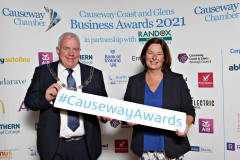 At the launch of the Randox sponsored Causeway Chamber of Commerce awards the Best Start up Business sponsored by ENTERPRISE CAUSEWAY represented by CEO Jayne Taggart and pictured with Chamber of Commerce President David Boyd.
