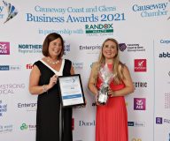 Presenting Best Start up Business Highly Commended by Jayne Taggart CEO of  Enterprise Causeway to Olivia Burns of Olivia's Haven at the Causeway Chamber of Commerce Awards 2021.   09 Chamber Awards 2021