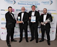 Causeway Chamber of Commerce Awards 2021 Business Growth award presented by Ryan Mawhinney, Danske Bank to winner Zane Cole of BCM Security Associates.   12 Chamber Awards 2021