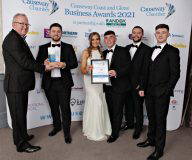 The Environmental Sustainability Award presented by Eddie McGoldrick of The Electric Storage Company to Mark McGillion and staff of Triex EV at the Causeway Chamber of Commerce Awards 2021.   13 Chamber Awards 2021