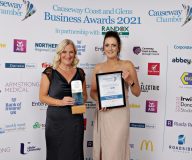 Causeway Chamber of Commerce Awards 2021 Small Business of the Year presented by Angela Stewart of Abbey Autoline to winner Lizzy Caldwell of North Coast Pilates & Physiotherapy.  18 Chamber Awards 2021