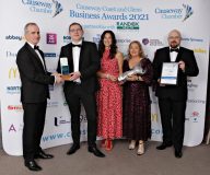Causeway Chamber of Commerce Awards 2021 Technology Business of the Year presented by Patrick McKeown, North West Regional College with winner MCL Insure Tech Stephen Switzer, Kerry Beckett, Alex Todd and Michael Wilson. 24 Chamber Awards 2021