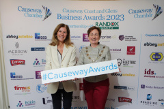 Causeway Chamber of Commerce President Anne-Marie McGoldrick with Elaine Moore of Tourism Ireland sponsoring the Tourism Business of the Year award	at the launch of the Causeway Business Awards 2023 ( #causewayawards ) held at the Lodge Hotel.      09 Awards Launch 2023