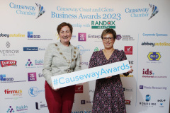 Causeway Chamber of Commerce President Anne-Marie McGoldrick with Joanne Kirgan of Europa Foods sponsoring the Excellence in Innovation award at the launch of the Causeway Business Awards 2023 ( #causewayawards ) held at the Lodge Hotel.      15 Awards Launch 2023