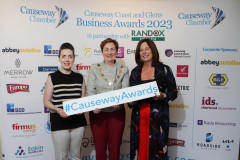 Causeway Chamber of Commerce President Anne-Marie McGoldrick with Cathy McGarry and Jayne Taggart of Enterprise Causeway sponsoring the Best Start up Business award at the launch of the Causeway Business Awards 2023 ( #causewayawards ) held at the Lodge Hotel.      17 Awards Launch 2023