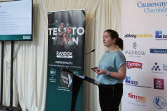 Laura Mooney of Headline sponsor Randox Health addressing members of the Causeway Chamber of Commerce at the launch of the Causeway Business Awards 2023 ( #causewayawards ) held at the Lodge Hotel.       23 Awards Launch 2023