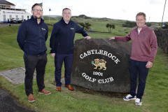 At the Causeway Chamber of Commerce golf outing at Castlerock GC in association with the nominated charity the Causeway Coast Dog Rescue and sponsors from Fuelwise Robert Cecil and Dominic Dysart with Chamber President James Kilgore.    03 Chamber Golf