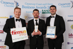 FAMILY BUSINESS OF THE YEAR goes to McAtamney’s Traditional Butchers, Mark and Declan McAtamney and presented by sponsor Michael Braniff of Firmus Energy at the Causeway Chamber of Commerce Awards 2023 ceremony in partnership with Randox Health held at the Lodge Hotel.     20 Chamber Awards 2023