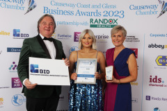 RETAILER OF THE YEAR goes to Stable Lane Boutique (Jayne Gilmore and Barbara Allison) sponsored by Robert Wilson of Coleraine Business Improvement District at the Causeway Chamber of Commerce Awards 2023 ceremony in partnership with Randox Health held at the Lodge Hotel. 23 Chamber Awards 2023