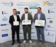 Causeway Chamber of Commerce President James Kilgore and Chamber Vice-President Steve Frazer with Excellence in Marketing Award sponsor James Wales	of Eakin Healthcare at the launch of the Causeway Coast and Glens Business Awards 2025 at the Lodge Hotel in partnership with Randox Health and organised through the Causeway Chamber of Commerce.    10 Awards Launch