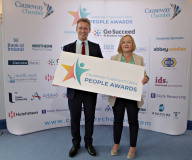 At Portrush Town Hall for the People Awards Launch is Causeway Chamber of Commerce President James Kilgore with Young Leader of the Year (under 30 years) award sponsor Helen Boyd of Nicobrand.   07 Chamber People Awards