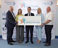 At Portrush Town Hall for the People Awards Launch is Causeway Chamber of Commerce President James Kilgore with Chamber corporate sponsors l-r Ian Donaghey of IDS Chartered Accounts, Jacqueline Hasson of B&E Security, Arlene McConaghie of Riada Resourcing and David Boyd of Roadside Garages.    10 Chamber People Awards