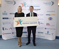 At Portrush Town Hall for the People Awards Launch are from the Causeway Chamber of Commerce CEO Karen Yates with President James Kilgore.    11 Chamber People Awards