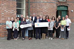 Outside for a group photo at Portrush Town Hall for the People Awards Launch is Causeway Chamber of Commerce President James Kilgore with Chamber members and award sponsors.    12 Chamber People Awards