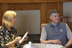 Gary McNeill being interviewed at Royal Portrush Golf Club for the Chamber Conversation with Wilma Erskine General Manager and Gary McNeill Club Professional.    10 Chamber at RPGC