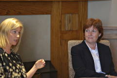 Wilma Erskine being interviewed at Royal Portrush Golf Club for the Chamber Conversation with Wilma Erskine General Manager and Gary McNeill Club Professional.     12 Chamber at RPGC