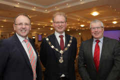With the Chamber President Murray Bell are Keith McCullagh and Roger Hamilton of the Danske Bank at the Lodge Hotel for the Danske Bank's Economic Review in association with the Causeway Chamber of Commerce.    03Clancy Photography
