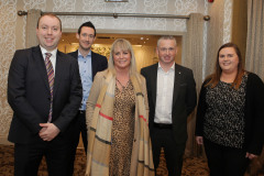 From Danske Bank are Conor Lambe, Ryan Young, Gillian Cowan, James Beattie and Jillian McLaughlin at the Danske Bank Economic Briefing breakfast held at the Lodge Hotel, Coleraine in association with the Causeway Chamber of Commerce.    03 Danske Economic Briefing