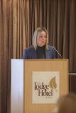 Causeway Chamber Chief Executive Karen Yates welcoming guests to the Danske Bank Economic Briefing breakfast held at the Lodge Hotel, Coleraine in association with the Causeway Chamber of Commerce.      15 Danske Economic Briefing