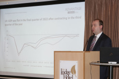 Conor Lambe Chief Economist at the Danske Bank speaking at the Economic Briefing breakfast held at the Lodge Hotel, Coleraine in association with the Causeway Chamber of Commerce.      16 Danske Economic Briefing