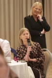 Camilla Long of Bespoke Communications asking a question on Bitcoin to the speakers at the Danske Bank Economic Briefing breakfast held at the Lodge Hotel, Coleraine in association with the Causeway Chamber of Commerce.    18 Danske Economic Briefing