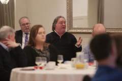 Robert Wilson of River House Business Centre putting a question to the speakers at the Danske Bank Economic Briefing breakfast held at the Lodge Hotel, Coleraine in association with the Causeway Chamber of Commerce.    20 Danske Economic Briefing