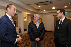 Macaulay Wray's Glen McCaughey and John McCaughan with Roger Hamilton(centre) at the Lodge Hotel for the Causeway Chamber of Commerce Business Breakfast in association with Danske Bank. 08 Breafast Danske Bank