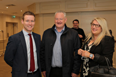 Danske Bank's James Kilgore with Mark McKinney and Emma Kennedy of ATG Group at the Lodge Hotel for the Causeway Chamber of Commerce Business Breakfast in association with Danske Bank.   04 Breafast Danske Bank