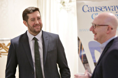 Danske Bank's Seamus McIlroy and Chris Martin at the Lodge Hotel for the Causeway Chamber of Commerce Business Breakfast in association with Danske Bank.   05 Breafast Danske Bank