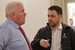 Chamber President David Boyd with Lex Halliday of Halliday's Bushmills at the Lodge Hotel for the Causeway Chamber of Commerce Business Breakfast in association with Danske Bank.   07 Breafast Danske Bank