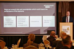 Conor Lambe Chief Economist Danske Bank speaking at the Causeway Chamber of Commerce Business Breakfast in association with Danske Bank.     25 Breafast Danske Bank