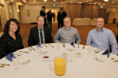 From the Dept for Communities Jobs and Benefits at the Lodge Hotel for the Causeway Chamber of Commerce Business Breakfast in association with Danske Bank are Claire Hodges, Victor Rutherford, Alan McConaghie and Tony Rooney. 06 Breafast Danske Bank