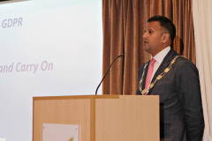 Causeway Chamber of Commerce President Anthony Newman welcoming delegates to the GDPR conference held at the Lodge Hotel.     09 GDPR