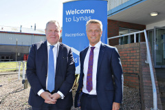 Andrew Lynas MD of Lynas Foodservices welcomes Minister of State for N.Ireland Conor Burns to the Lynas' premises at Loughanhill Industrial Estate for a tour and to meet with members of Causeway Chamber of Commerce. 01 Minister at Lynas' 01 Minister at Lynas'
