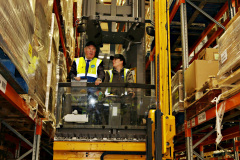 Minister of State for N.Ireland Conor Burns on the specialist fork lift during a tour of the Lynas' premises at Loughanhill Industrial Estate. 12 Minister at Lynas'