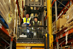 Minister of State for N.Ireland Conor Burns on the specialist fork lift during a tour of the Lynas' premises at Loughanhill Industrial Estate.   12 Minister at Lynas'