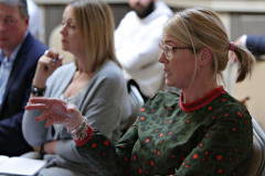 Annette Deighan of the Causeway Chamber putting a question on Apprenticeships to the candidates during the Causeway Chamber's Pre Party Election debate held in the Lodge Hotel.  21 Pre Party Election Debate 2022