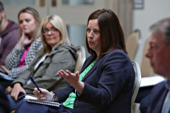 CEO of the Enterprise Causeway Jayne Taggart putting questions on help for SME's during  the Causeway Chamber's Pre Party Election debate held in the Lodge Hotel. 23 Pre Party Election Debate 2022