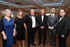 Causeway Chamber President David Boyd with Cllr Yvonne Boyle, Wendy Moore, Wavell Moore of the Zomba Action Project with Cllrs Chris McCaw and Aaron Callum at the Annual President's Dinner held in the Lodge Hotel.    07 Causeway