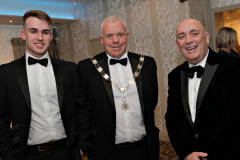 Causeway Chamber President David Boyd with his son Andrew and guest speaker Kieran Kennedy Managing Director of O'Neills Sportswear
at the Annual President's Dinner held in the Lodge Hotel.     11 Causeway