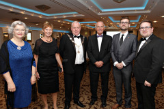 Causeway Chamber President David Boyd with Cllr Yvonne Boyle, Wendy Moore, Wavell Moore of the Zomba Action Project with Cllrs Chris McCaw and Aaron Callum at the Annual President's Dinner held in the Lodge Hotel.    07 Causeway
