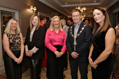 Hazel Taylor, Pamela Doherty, Angela Stewart and Catriona Brolly of Abbey Autoline with James Kilgore President Causeway Chamber and  the President's Annual Dinner, held at the Royal Court.    37 Presidents Dinner Formal