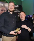Daniel O\'Boyle receiving his prize draw from special guest boxer Carl Frampton MBE at the President\'s Annual Dinner held at the Royal Court.    61 Presidents Dinner Formal